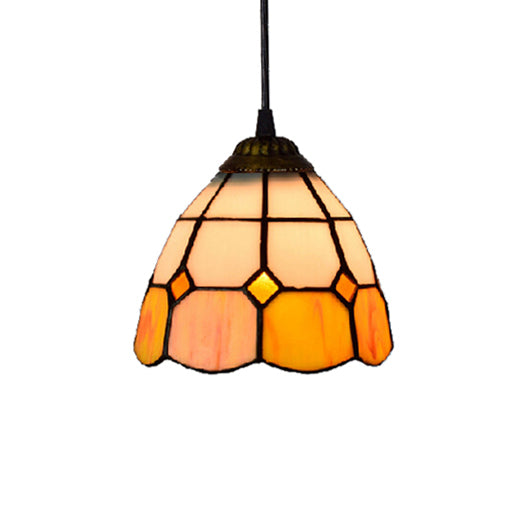 Multicolored Stained Glass Mini Pendant Lamp - Orange Dome Design