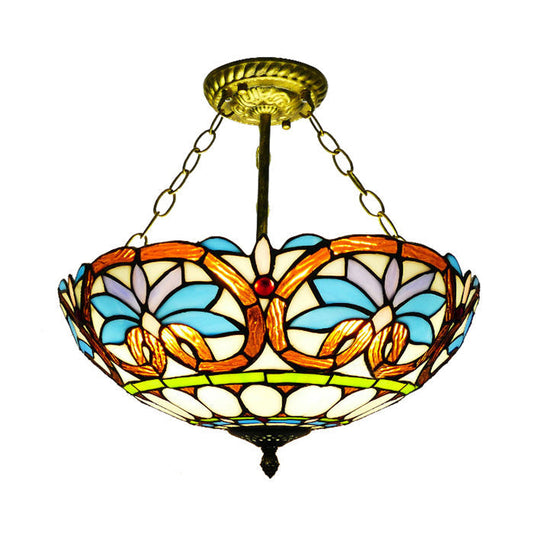 Victorian Design Tiffany Style Ceiling Fixture With 12/16 Wide Bowl Orange-Blue / 16