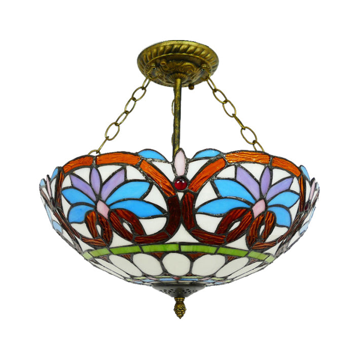 Victorian Tiffany Style Ceiling Fixture - 12"/16" Wide Bowl Design Light