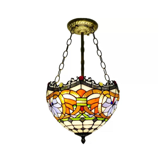 Victorian Tiffany Style Ceiling Fixture - 12"/16" Wide Bowl Design Light