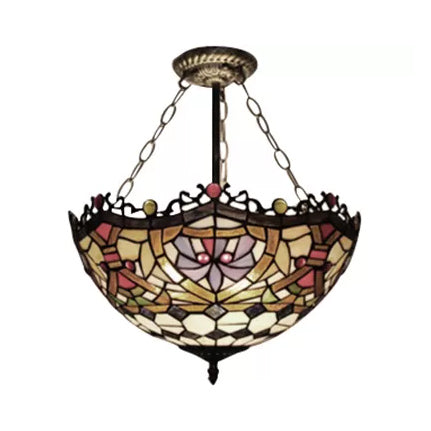 Victorian Tiffany Style Ceiling Fixture - 12"/16" Wide Bowl Design Light