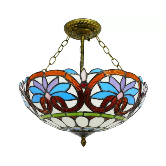 Victorian Tiffany Style Ceiling Fixture - 12"/16" Wide Bowl Design Light