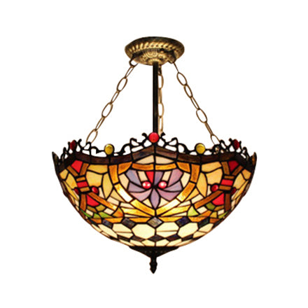 Victorian Tiffany Style Ceiling Fixture - 12"/16" Wide Bowl Design Light