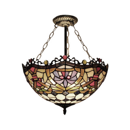 Victorian Tiffany Style Ceiling Fixture - 12"/16" Wide Bowl Design Light