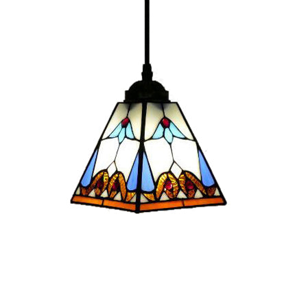 Tiffany-Style Pendant Light: Tapered Hanging Lamp With White Stained Glass And 1 Bulb