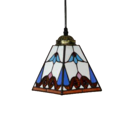 Tiffany-Style Pendant Light: Tapered Hanging Lamp With White Stained Glass And 1 Bulb