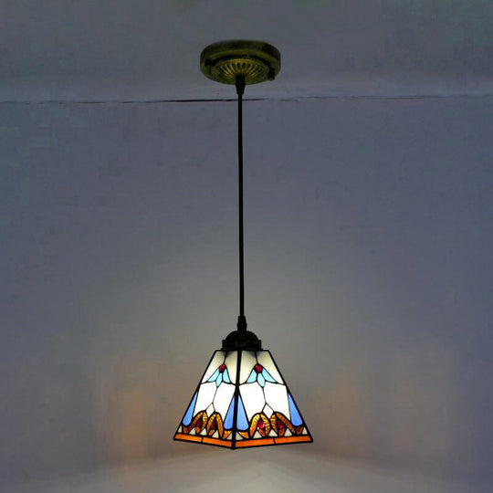 Tiffany-Style Pendant Light: Tapered Hanging Lamp With White Stained Glass And 1 Bulb