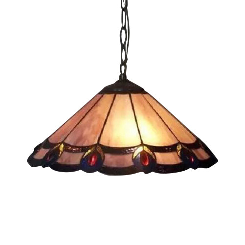 Tiffany-Style Purple Cone Hanging Lamp - Hand Cut Glass Pendant Light