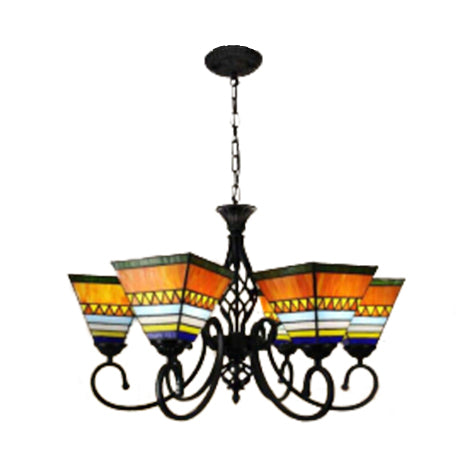 Traditional Tiffany Chandelier in Orange - Handcrafted Stained Glass, Perfect for Living Rooms