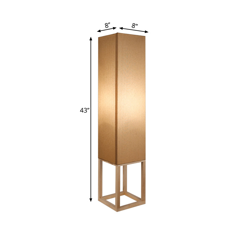 1-Bulb Asian Style Floor Reading Light With Wood Panel Shade In Beige Rectangular Stand Up Design