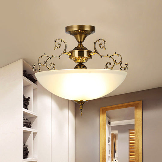 Traditional Gold Swirling Arm Ceiling Lamp with 3 Wide Bowl Lights, 13"/17" Semi Flush Mount