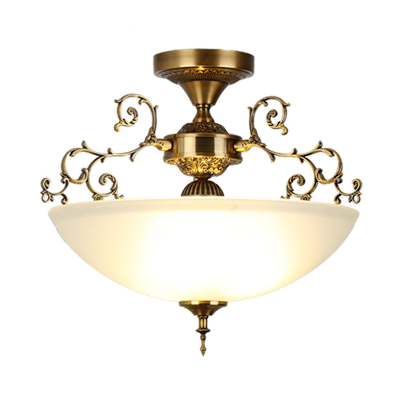 Traditional Gold Swirling Arm Ceiling Lamp with 3 Wide Bowl Lights, 13"/17" Semi Flush Mount