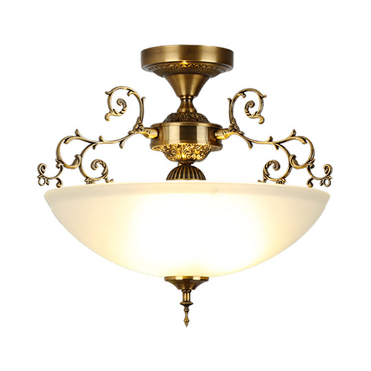 Traditional Gold Swirling Arm Ceiling Lamp with 3 Wide Bowl Lights, 13"/17" Semi Flush Mount