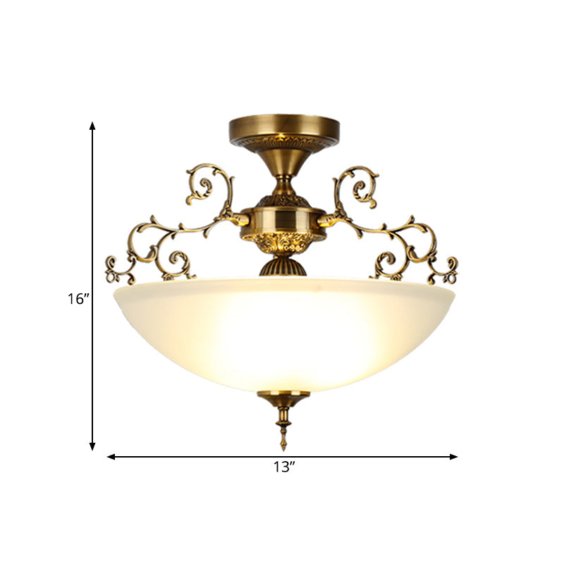 Traditional Gold Swirling Arm Ceiling Lamp with 3 Wide Bowl Lights, 13"/17" Semi Flush Mount