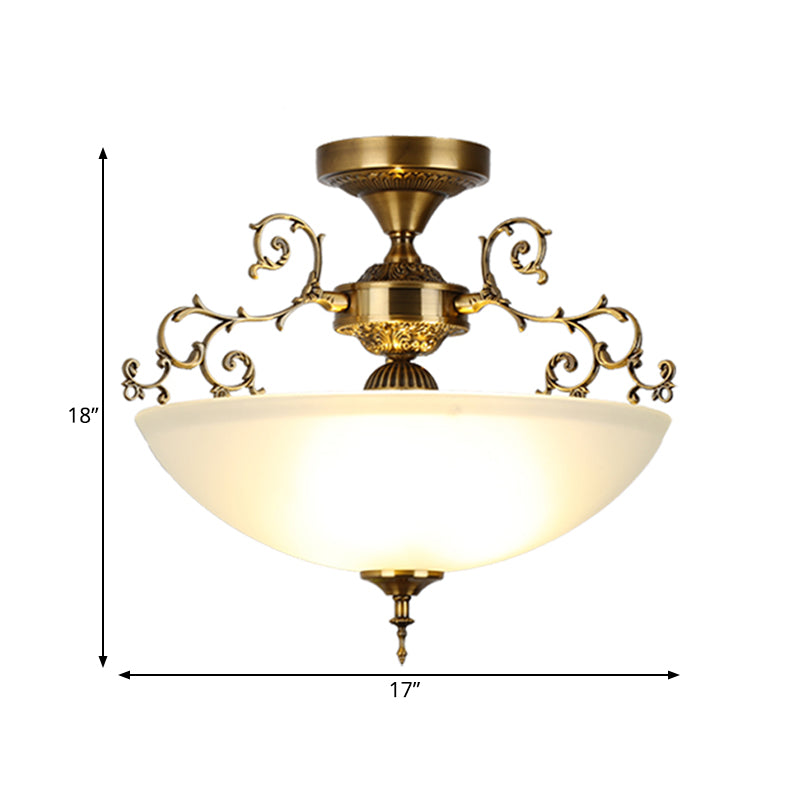 Traditional Gold Swirling Arm Ceiling Lamp with 3 Wide Bowl Lights, 13"/17" Semi Flush Mount