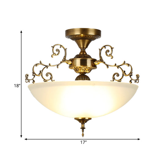 Traditional Gold Swirling Arm Ceiling Lamp with 3 Wide Bowl Lights, 13"/17" Semi Flush Mount