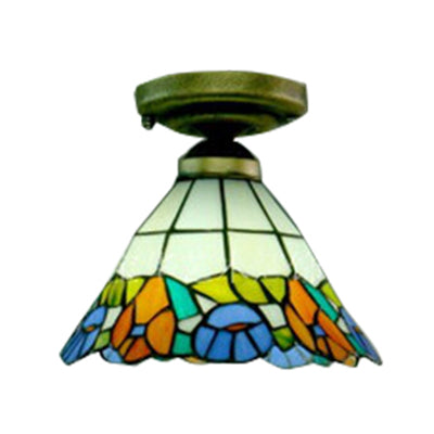 Tiffany Retro Loft Ceiling Light with Stained Glass Shade for Bedroom