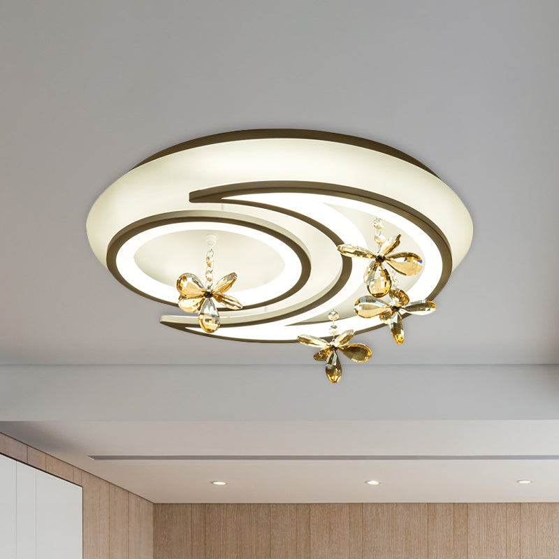 Modern LED Semi Flush Lamp with Moon and Ring Design, Flower Crystal Deco for Chic Ceilings