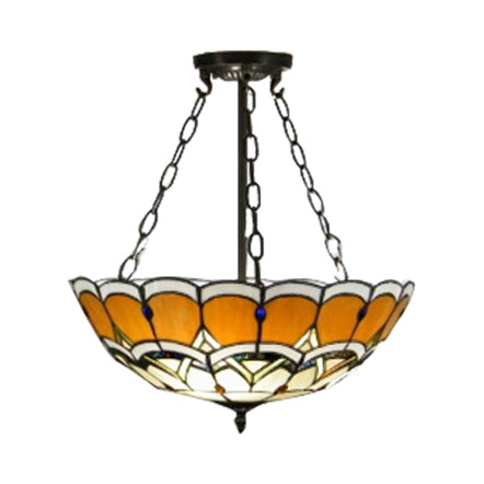 Tiffany Victorian Stained Glass Semi Flushmount Light in Yellow - Ideal for Bookstore Ceilings