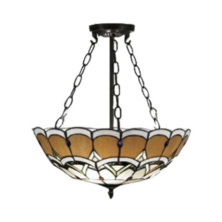 Tiffany Victorian Stained Glass Semi Flushmount Light in Yellow - Ideal for Bookstore Ceilings