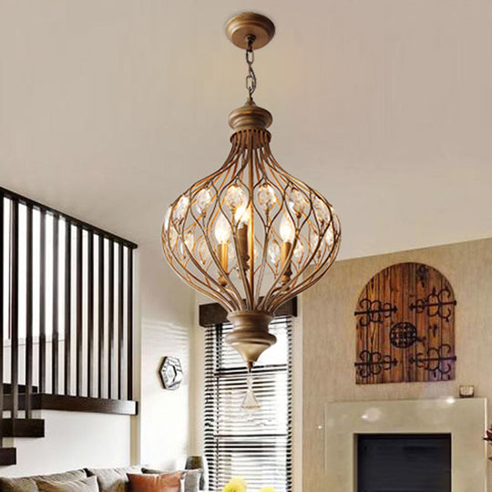 Beveled Glass Crystal Lantern Chandelier - Contemporary 3-Light Pendant Light in Bronze for Living Room