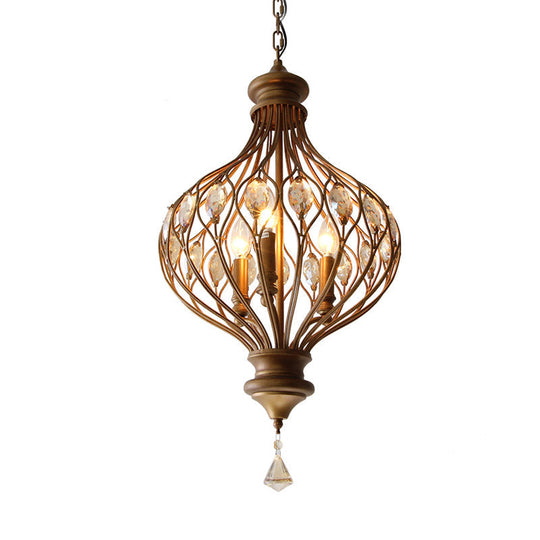 Beveled Glass Crystal Lantern Chandelier - Contemporary 3-Light Pendant Light in Bronze for Living Room