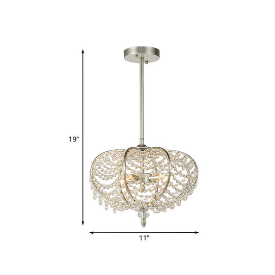 Silver Chain Crystal Bead Pendant Chandelier for Guest Room - 2-Light Ceiling Hang Fixture