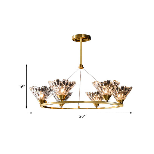 Modern Gold Rounded Pendant Chandelier with Crystal Facets - Suspended Dining Room Lighting Fixture (6 Heads)