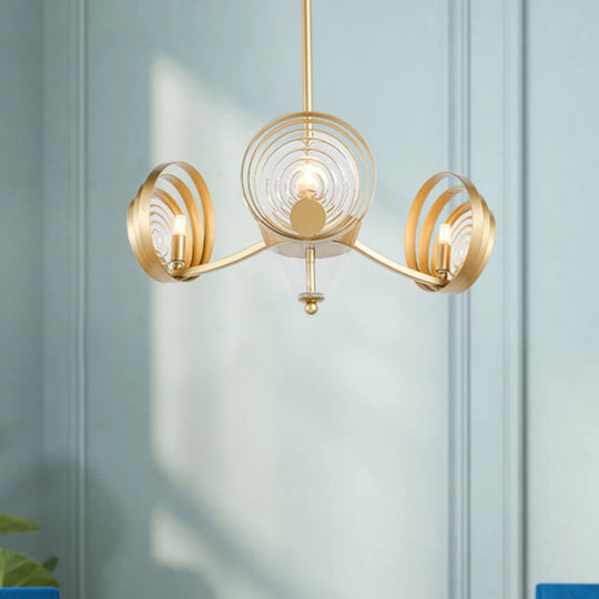 Contemporary Gold Crystal Pendant Chandelier With Swirling Design - 3-Head Ideal For Living Room