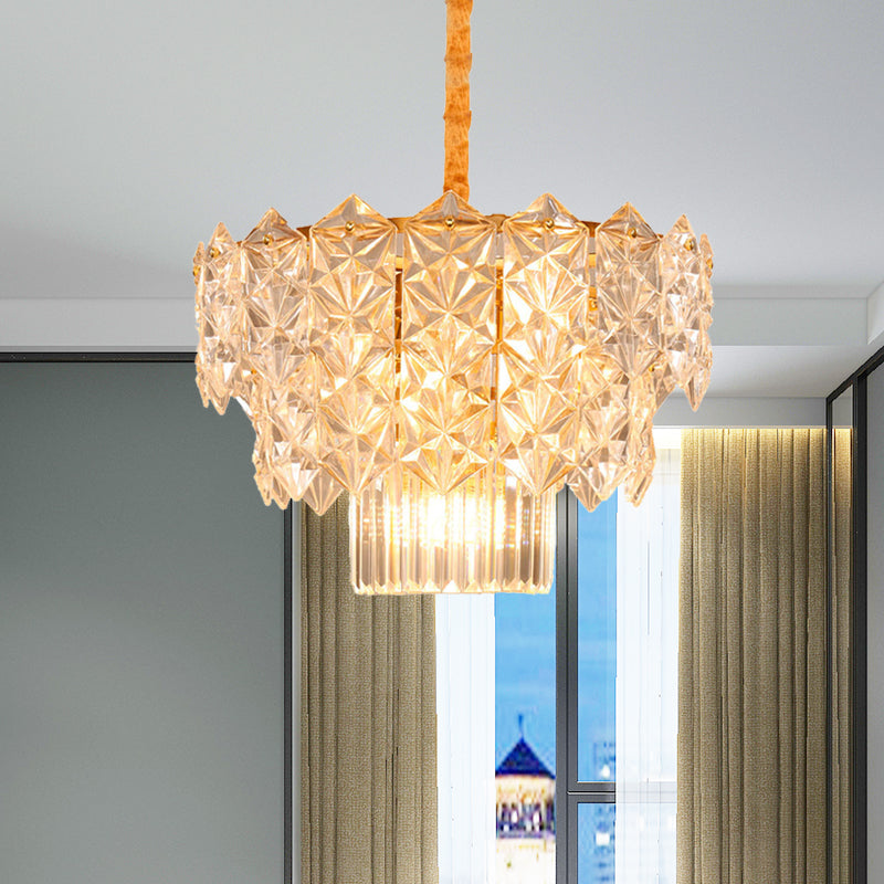 9-Head Crystal Flute Chandelier: Modern Gold Drum Pendant Light for Dining Room