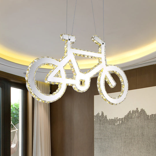 Stylish Led Crystal Chandelier - Modern Chrome Bicycle Living Room Pendant Light