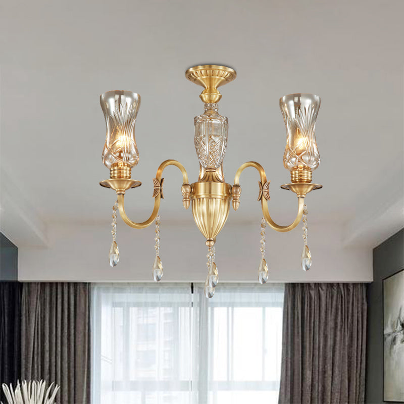 Prismatic Crystal Pendant Chandelier - Modern Gold 3-Head Lighting Fixture for Living Room