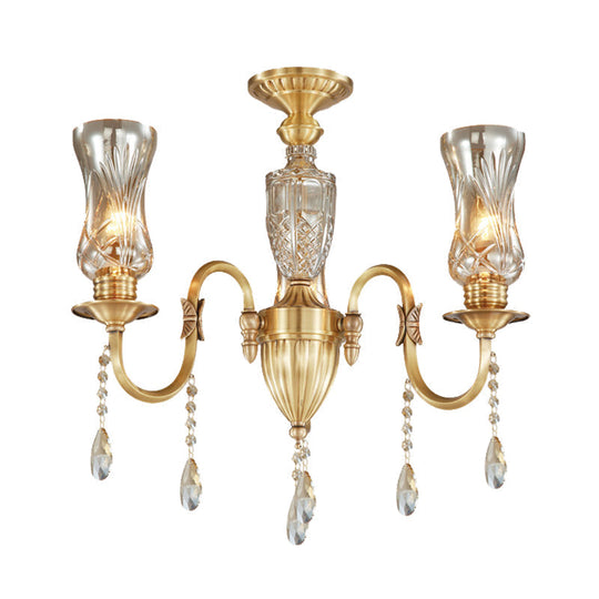 Modern Prismatic Crystal Pendant Chandelier For Living Room 3-Head Gold Lighting Fixture