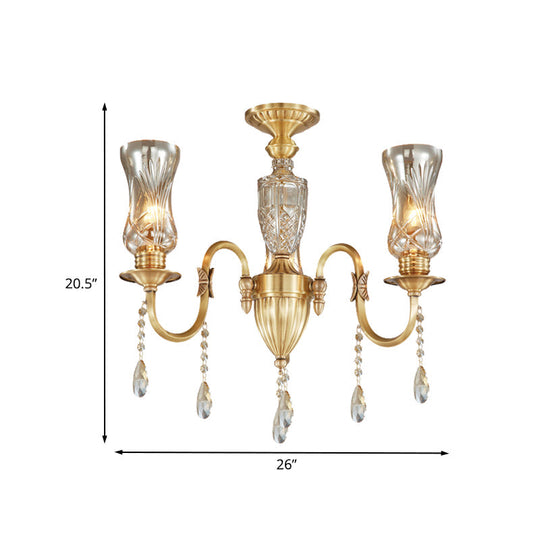 Prismatic Crystal Pendant Chandelier - Modern Gold 3-Head Lighting Fixture for Living Room