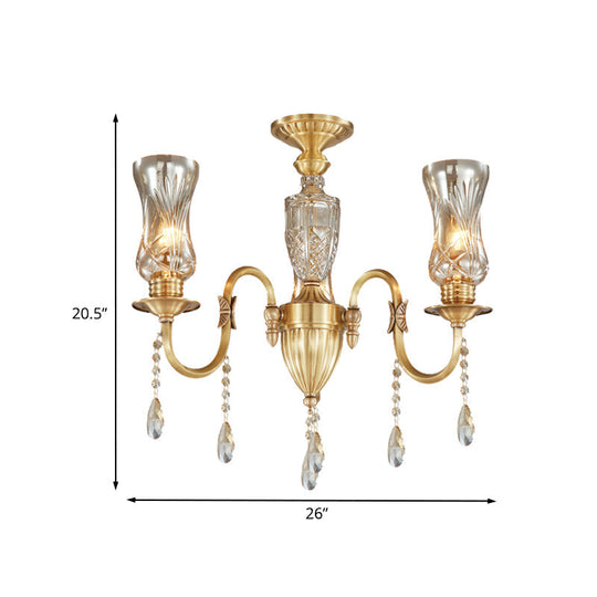 Modern Prismatic Crystal Pendant Chandelier For Living Room 3-Head Gold Lighting Fixture