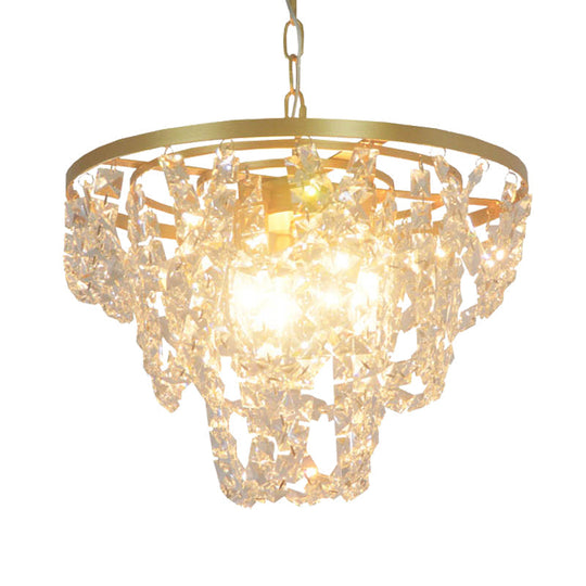 Nordic Gold Chandelier with Beveled Crystal Prisms - Chain Hung Pendant Light, 3 Lights