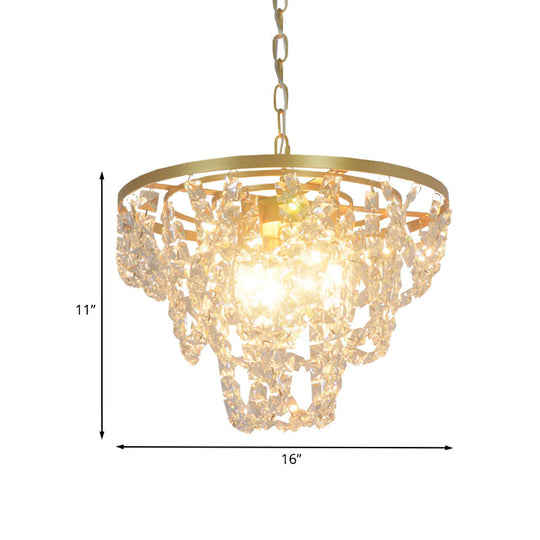 Nordic Gold Pendant Light With Beveled Crystal Prisms - 3 Lights Hanging Chain Chandelier