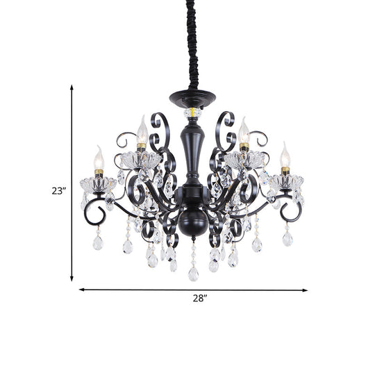 Traditional 6-Light Candlestick Chandelier: Black Faceted Ball Suspension Lamp