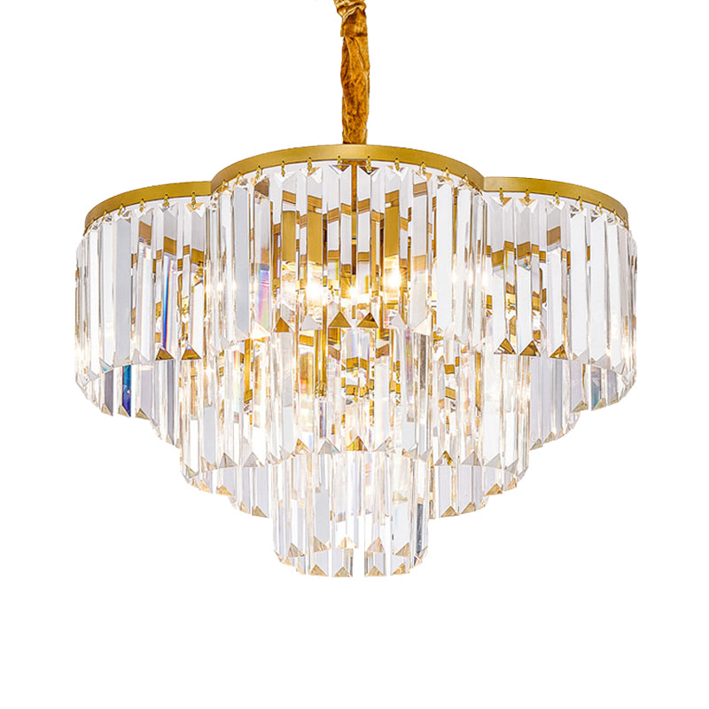 Contemporary Tapered Cone Pendant Light - Fluted Glass 5-Light Gold Chandelier