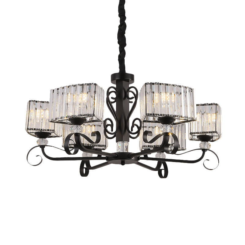 Prismatic Crystal Chandelier Suspension Lamp - Nordic Trapezoid Design | Black, 3/6-Head