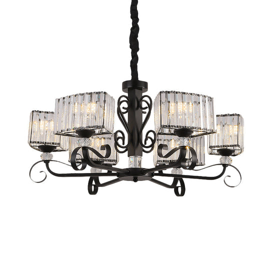 Nordic Trapezoid Chandelier - Prismatic Optical Crystal 3/6-Head Suspension Lamp In Black