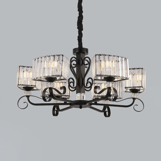 Prismatic Crystal Chandelier Suspension Lamp - Nordic Trapezoid Design | Black, 3/6-Head