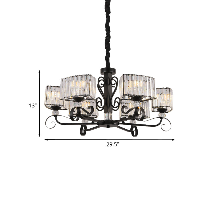 Nordic Trapezoid Chandelier - Prismatic Optical Crystal 3/6-Head Suspension Lamp In Black