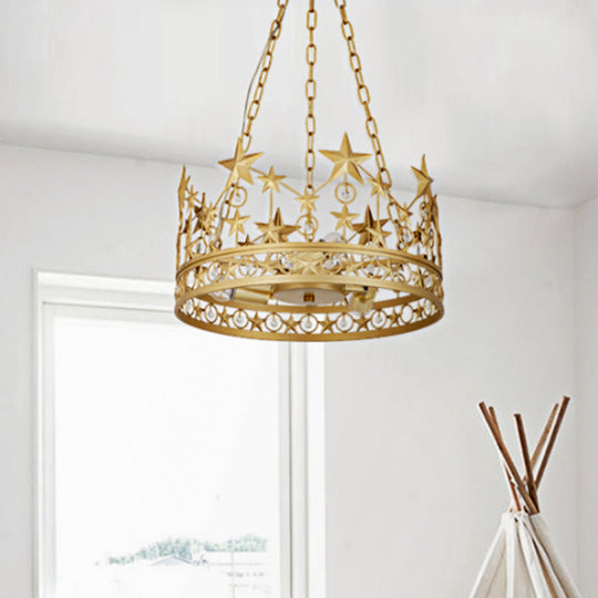 Crown Ceiling Suspension Lamp: 3-Head Classic Gold Crystal Chandelier