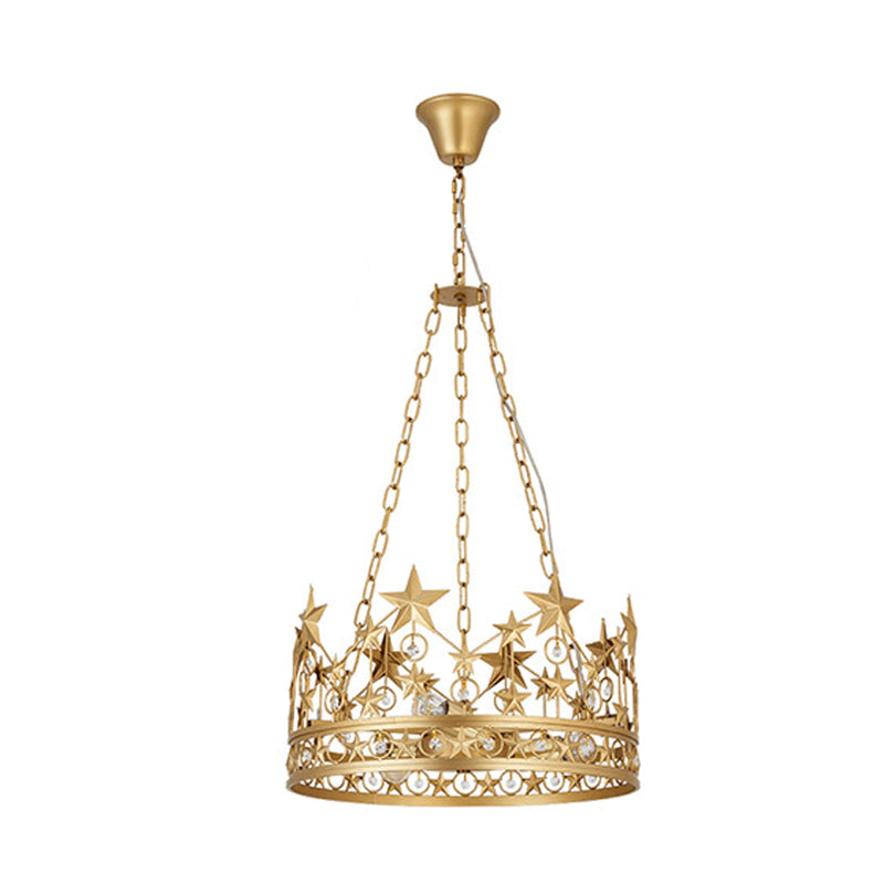 Gold Prismatic Crystal Pendant Chandelier - Classic 3-Head Crown Design