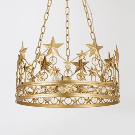 Crown Ceiling Suspension Lamp: 3-Head Classic Gold Crystal Chandelier