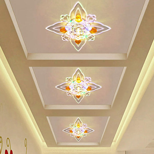 Blossoms Hall Flushmount Clear Crystal Glass LED Ceiling Lamp