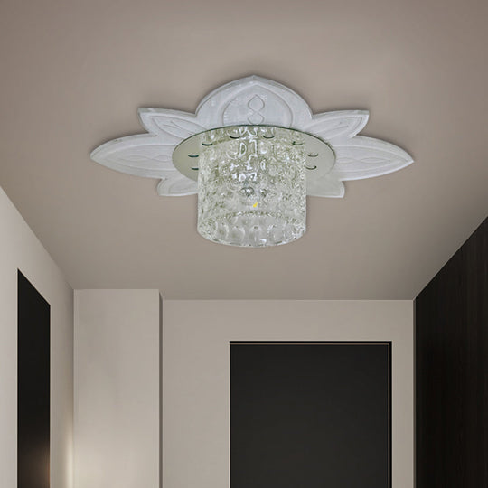 Floral Base LED Flush Mount Corridor Light with Clear Crystal Prism Cylinder