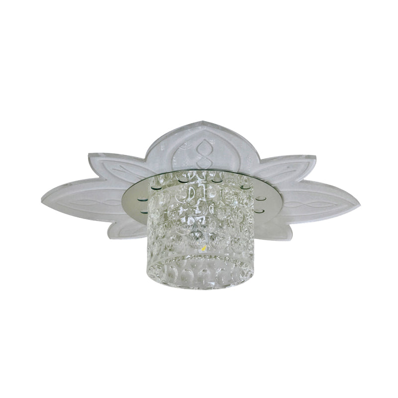 Floral Base LED Flush Mount Corridor Light with Clear Crystal Prism Cylinder