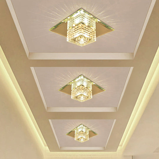 Clear Crystal LED Flushmount Ceiling Light with Beveled Cubic Design - Modern Lighting Fixture